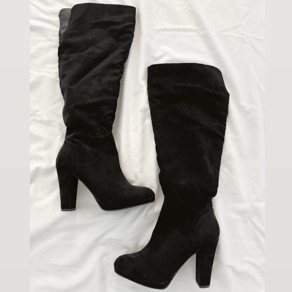 Black Knee High Suede Booties - Size 7.5